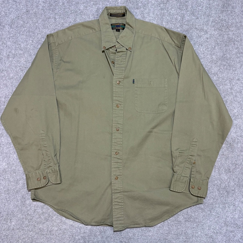 Alexander Julian Colours Mens Olive Green Cotton Twill Button Down Shirt Large